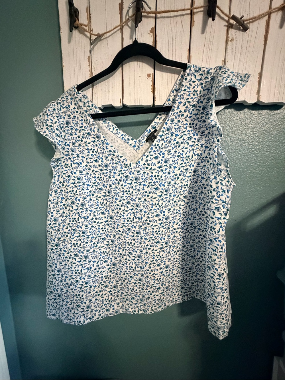 Ann Taylor White Tank Top with Blue Floral Print